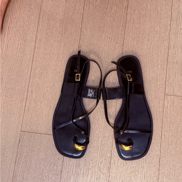 Zara Black Sandals with Gold Buckles - Picture 2 of 2